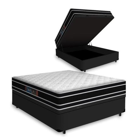 Cama Box Baú Casal + Colchão de Espuma D33 Castor Black White Double Face 138x188x69cm