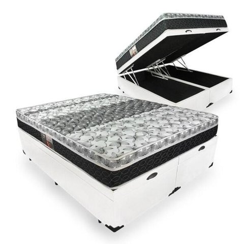 Cama Box com Baú Queen Branca + Colchão de Molas Castor Class Tecnopedic One Face 158x198x67cm
