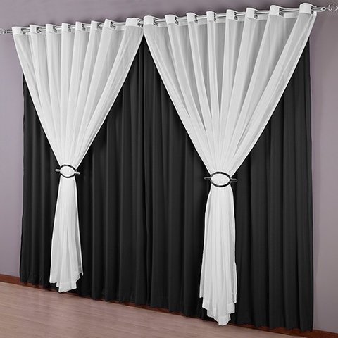 cortina quarto voal liso branco com forro preto 4,00x2,80
