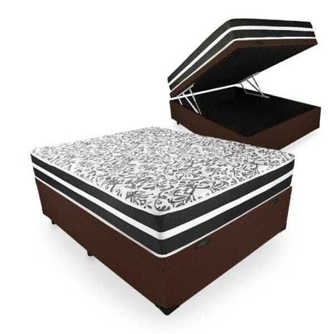 Cama Box com Baú Viúva + Colchão de Molas - Anjos - Black Graphite 128x188x68cm