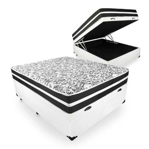 Cama Box com Baú Viúva + Colchão de Molas - Anjos - Black Graphite 128x188x68cm