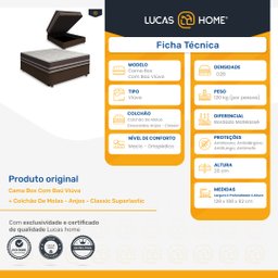 Cama Box com Baú Viúva + Colchão de Molas Anjos Classic Superlastic 128 Cm - 8