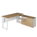 Ver imagem 3 de Mesa L Escritório 150cm com Armário Lateral Pé Metal F5 Cor:macadâmia com Branco