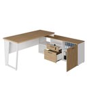 Ver imagem 4 de Mesa L Escritório 150cm com Armário Lateral Pé Metal F5 Cor:macadâmia com Branco