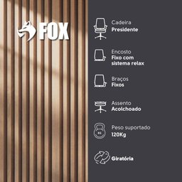 Cadeira de Escritório Presidente Base Cromada com Rodinha Fox Racer Preta Ut-c300 - 2