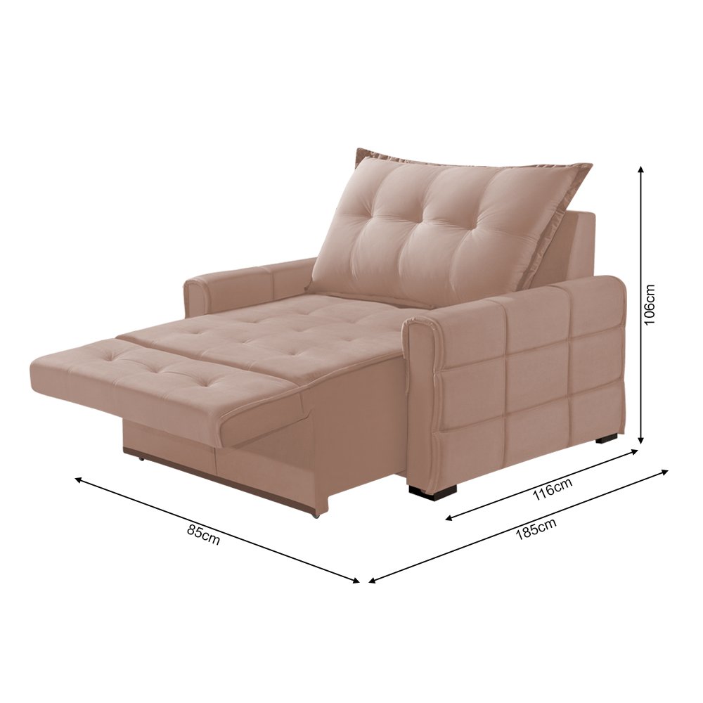 Poltrona Confortável Retrátil e Reclinável 85cm Dubai Veludo Rosê - 4