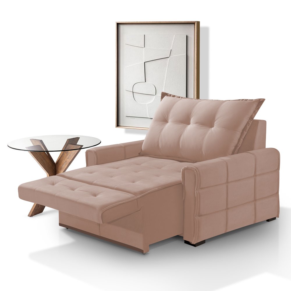 Poltrona Confortável Retrátil e Reclinável 85cm Dubai Veludo Rosê
