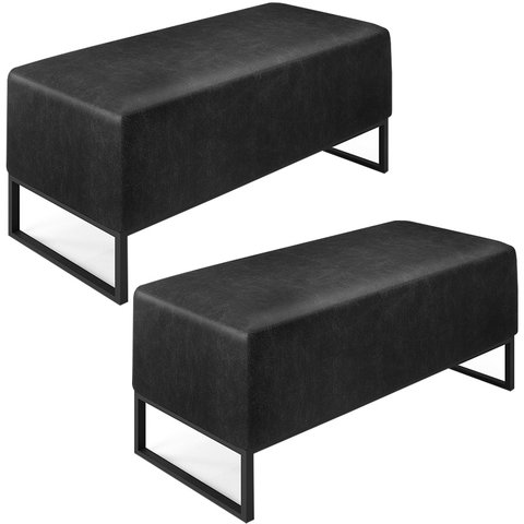 Kit 02 Puffs Decorativo Sala de Estar Cléo W01 Base De Ferro 90 cm Couríssimo Preto - Lyam Decor