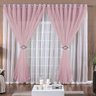 CORTINA PARA VARÃO SIMPLES TECIDO VOAL 4 METROS PAULA - BRANCO/ ROSA - 1