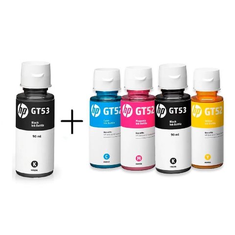 Kit 5 Refil Tinta Impressora Hp 52 Gt52 + 53 Gt53 ( Gt51 ) Original 2 Preto 3 Colorido