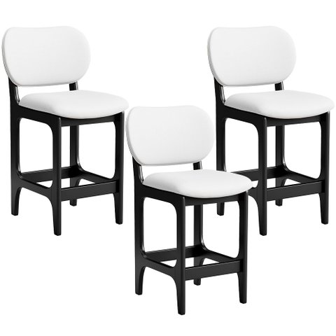 Kit 03 Banquetas Baixa Bar Cozinha Sala Jantar Fixa Betta L02 Preto Facto Branco - Lyam Decor Banque
