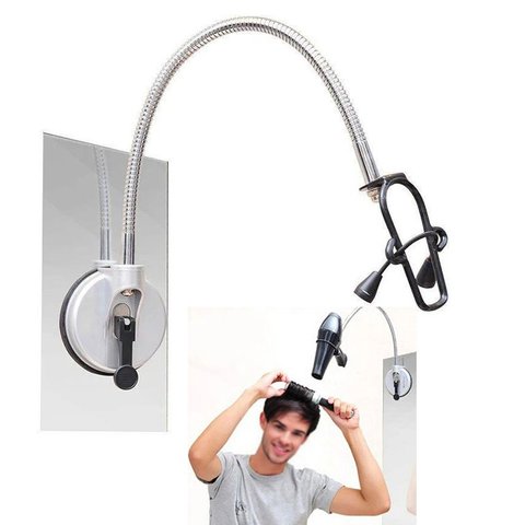 Suporte Secador Cabelo Articulavel Ventosa Azulejo Vidro Espelho Banheiro Quarto Academia Casa Porta
