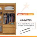 Ver imagem 6 de Guarda Roupas Casal 3 Portas de Correr com Espelho Ripado 100% Mdf 6 Gavetas Dublin Madeirado