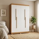Ver imagem 1 de Guarda-Roupa Solteiro Bari 4 Portas 2 Gavetas 100% MDF Off White/Cerejeira/Nevaska