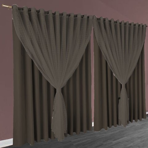 Cortina Miami Sala Quarto voal 7,00 x 2,50 Apartamento marrom