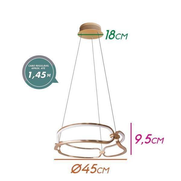 Pendente Lumina Dourado 45cm 37w 3000k Led - Bb006g - Bella - 2