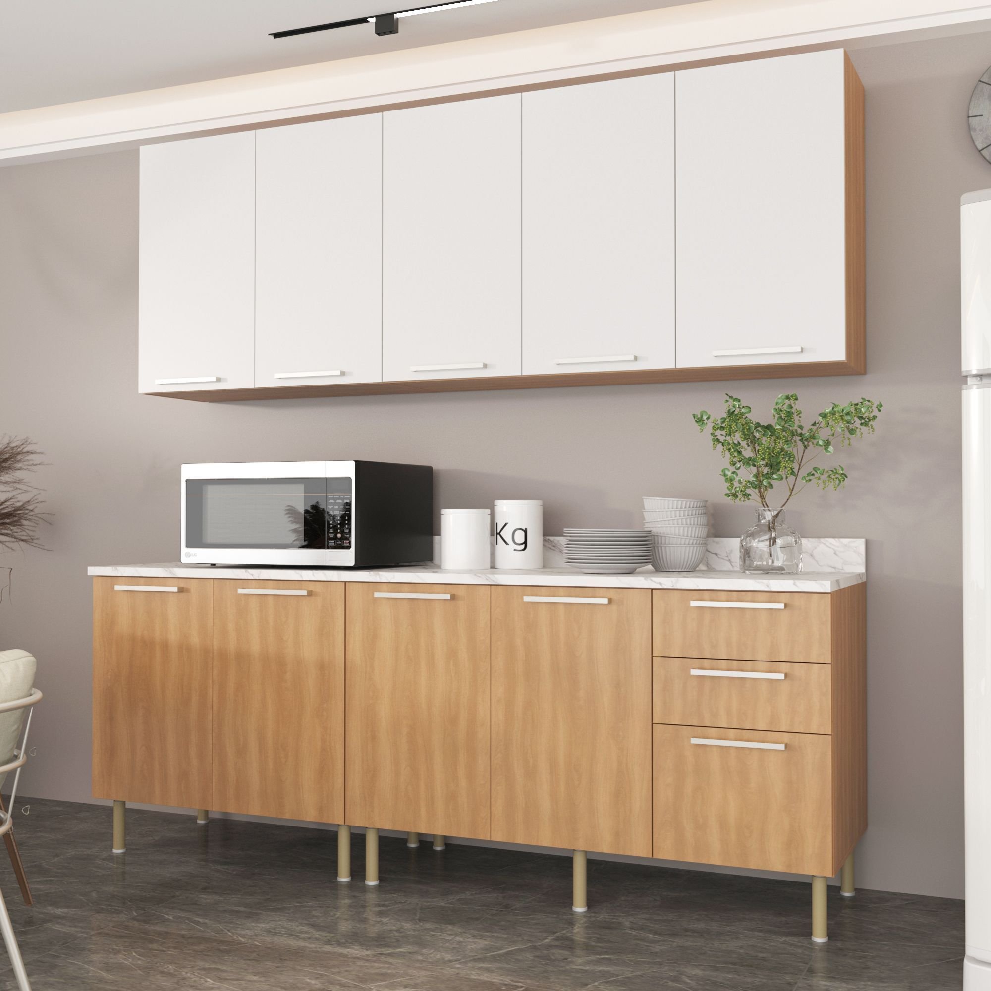 Cozinha Compacta Freijó L200cm 9 Portas 3 Gavetas Cz1100 Cor