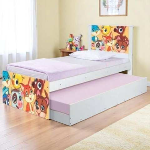Cama Bicama Juvenil Solteiro Adesivada Animais Branco Casah