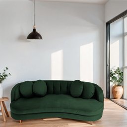 Sofá Curvo 3 Lugares Orgânico Sala Recepção Escritório Decorativo Luxo Panamá 200cm Linho Verde - 3