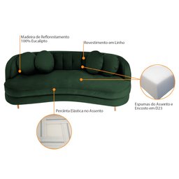 Sofá Curvo 3 Lugares Orgânico Sala Recepção Escritório Decorativo Luxo Panamá 200cm Linho Verde - 5
