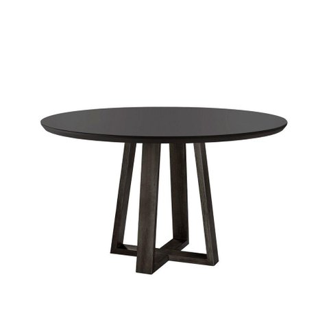 Mesa de Jantar Redonda Natalle com Tampo Preto de Vidro 100cm - Móveis Mix Preto Stellar