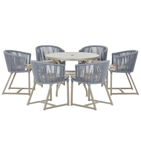 Mesa e 6 Cadeiras de Jantar Noronha Fendi E6 Trama Original Prata