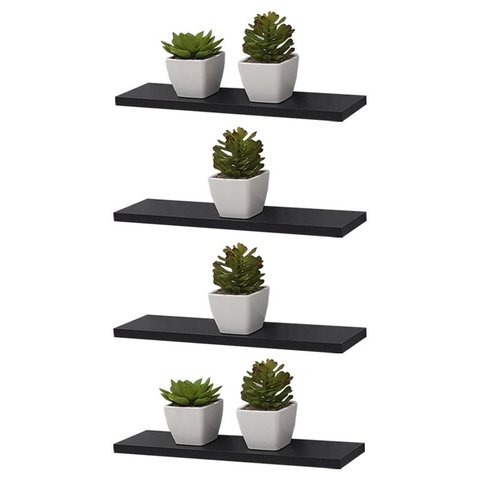 Kit 4 Prateleiras 40 x 15cm Preta Suporte Invisível