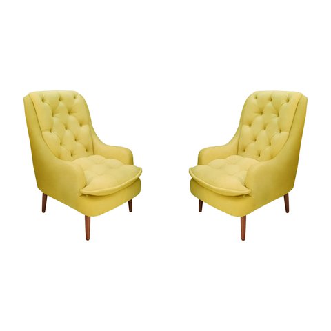 Kit 2 Poltronas Decorativas Lille Suede Amarelo - Dominic Decor