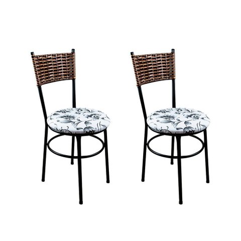 2 Cadeiras Pretas para Cozinha Viena Avelã:Floral Branco