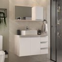 Ver imagem 1 de Conjunto Gabinete Banheiro Prisma 80cm Gabinete + Cuba + Espelheira com Vidro Madeirado Branco