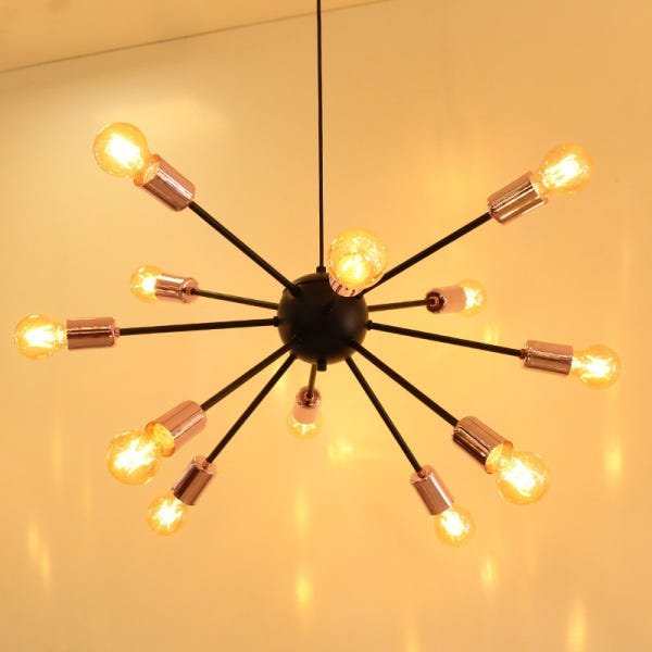Luminária Pendente para Sala de Jantar, Sala de Estar e Quartos Sputnik cor Preto com Ouro Rosé - 2
