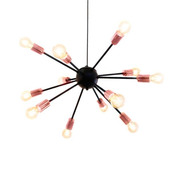 Luminária Pendente para Sala de Jantar, Sala de Estar e Quartos Sputnik cor Preto com Ouro Rosé - 1