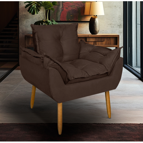 Poltrona Decorativa Sala Recepção Escritório Opala Pé Palito 1 Lugar- Marrom
