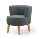 Ver imagem 2 de Poltrona Estofada Tecido Boucle Confortavel para Sala de Espera Pés de Madeira Resistente Elegante
