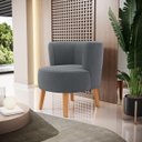 Ver imagem 1 de Poltrona Estofada Tecido Boucle Confortavel para Sala de Espera Pés de Madeira Resistente Elegante