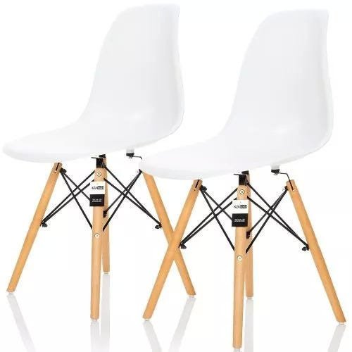Kit 2 Cadeiras Charles Eames Eiffel Wood - Design - Branca