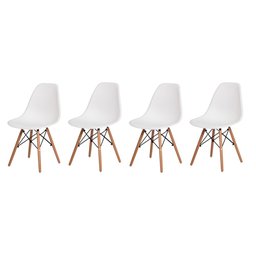 Kit 4 Cadeiras Charles Eames Eiffel Branca Polipropileno Base Madeira Sala Jantar - 1