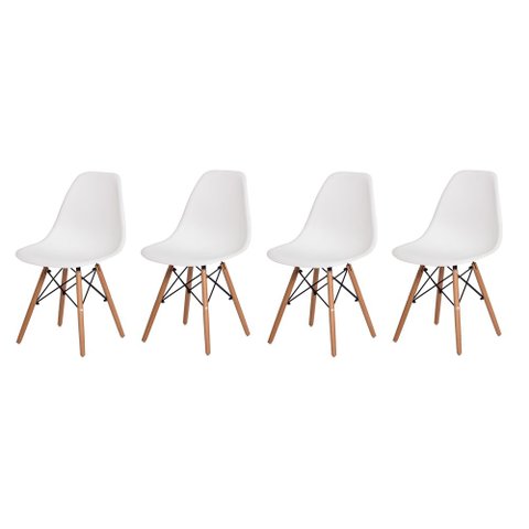 Kit 4 Cadeiras Charles Eames Eiffel Branca Polipropileno Base Madeira Sala Jantar