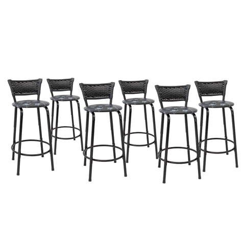 Kit 6 Banquetas para Balcão Cozinha Gourmet Junco Preto Bancada Ilha Banco 60cm Itagold