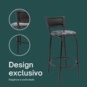 Ver imagem 4 de Kit 6 Banquetas para Balcão Cozinha Gourmet Junco Preto Bancada Ilha Banco 60cm Itagold
