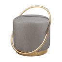 Ver imagem 1 de Puff Redondo Lunar em Linho e Base Metal Dourado Linho Cinza
