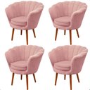 Ver imagem 1 de Kit 4 Poltrona Sala Decorativa Pétala Veludo Rosa Pés Palito Castanho - Arkell