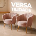 Ver imagem 7 de Kit 4 Poltrona Sala Decorativa Pétala Veludo Rosa Pés Palito Castanho - Arkell