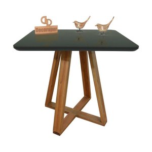 Mesa Jantar Base X Tampo Quadrado Laca com Vidro 100cm Preto