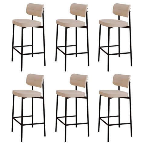 Banqueta Alta Bar Estofada Kit 6 Ella M25 Linho Areia - Mpozenato