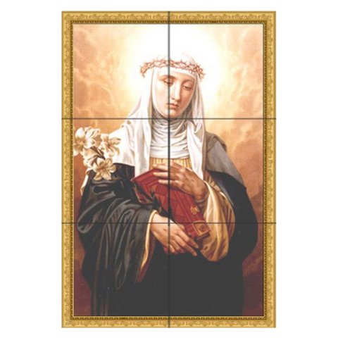 Quadro Santa Catarina de Siena com Lírios 60x40 em Azulejos