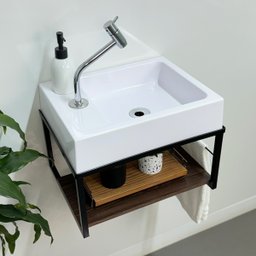 Bancada Lavatório Suspenso Gabinete com Cuba e Prateleira para Banheiro e Lavabo Compacto - 6 Bancada Lavatório Suspenso Gabinete com Cuba e Prateleira para Banheiro e Lavabo Compacto - 6