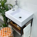 Ver imagem 5 de Bancada Lavatório Suspenso Gabinete com Cuba e Prateleira para Banheiro e Lavabo Compacto