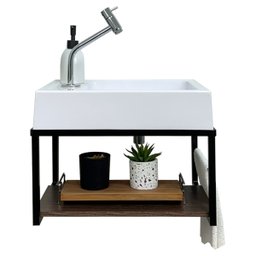 Bancada Lavatório Suspenso Gabinete com Cuba e Prateleira para Banheiro e Lavabo Compacto - 7 Bancada Lavatório Suspenso Gabinete com Cuba e Prateleira para Banheiro e Lavabo Compacto - 7