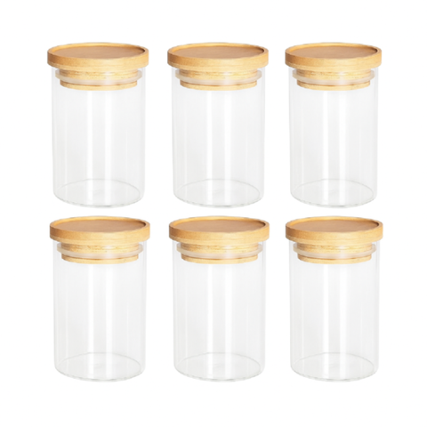 Jogo 6 Porta Mantimentos de 150ml em Vidro Borossilicato com Tampa de Bambu Empilhável - Dynasty
